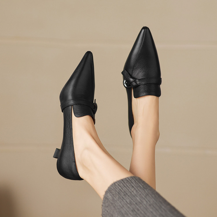 2026 Spring Sheepskin Pointed Toe Mid Heel Pumps