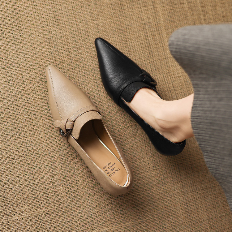 2026 Spring Sheepskin Pointed Toe Mid Heel Pumps