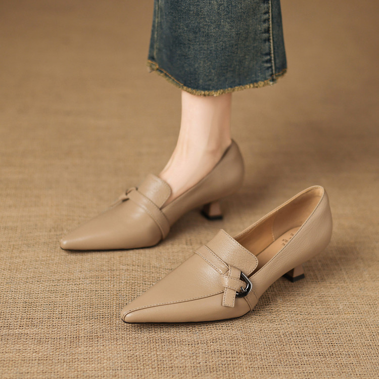 2026 Spring Sheepskin Pointed Toe Mid Heel Pumps