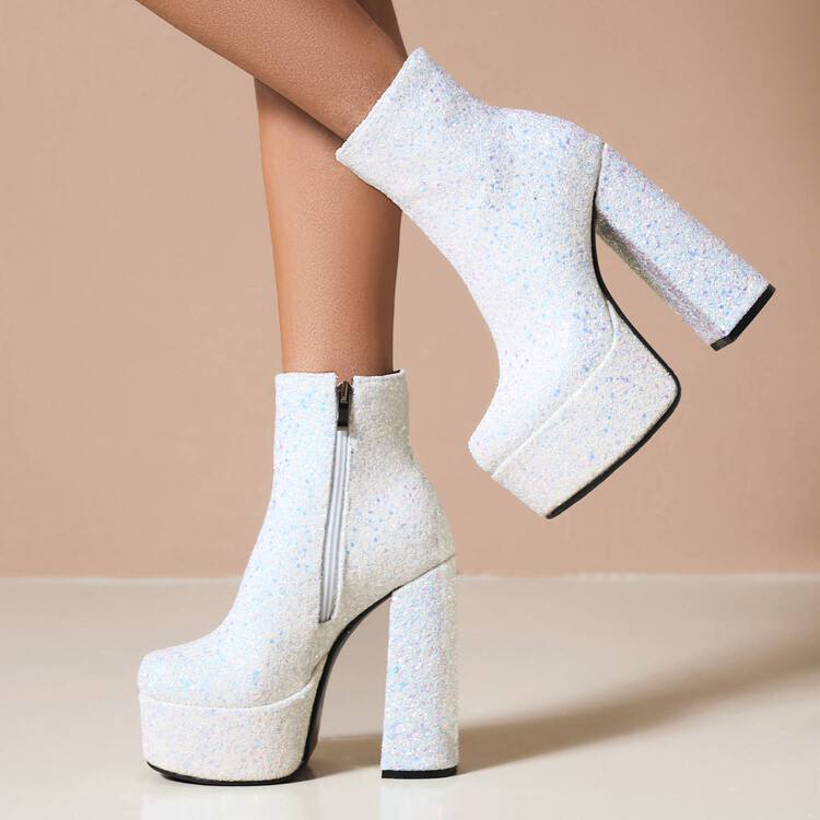 Sequin Block Heel Ankle Boots for Women