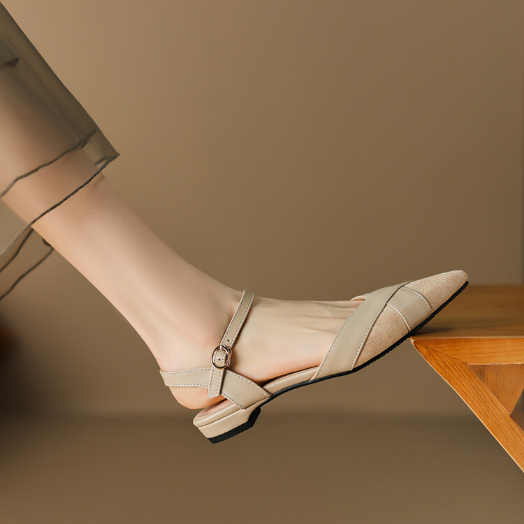 Sweet Closed Toe Flat Sandals Low Heel Color Block