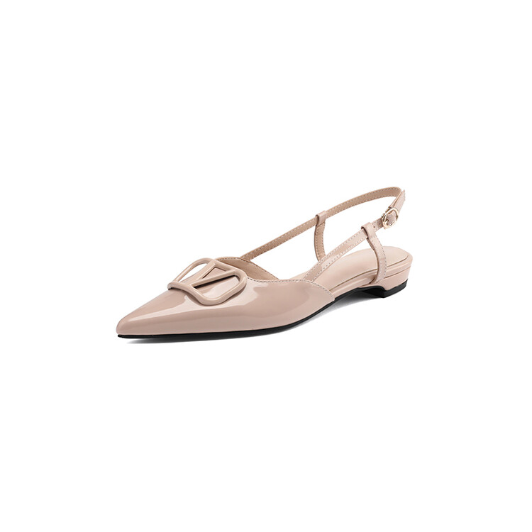 Sweet Closed Toe Flat Sandals with Metal Accent