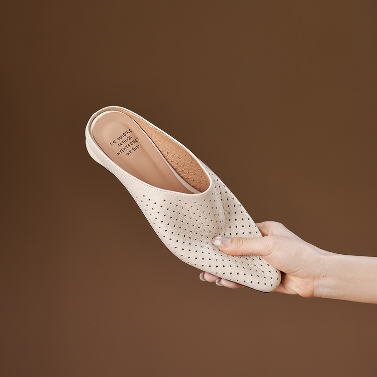 Women's Closed Toe Chunky Heel Slippers with Pigskin Lining