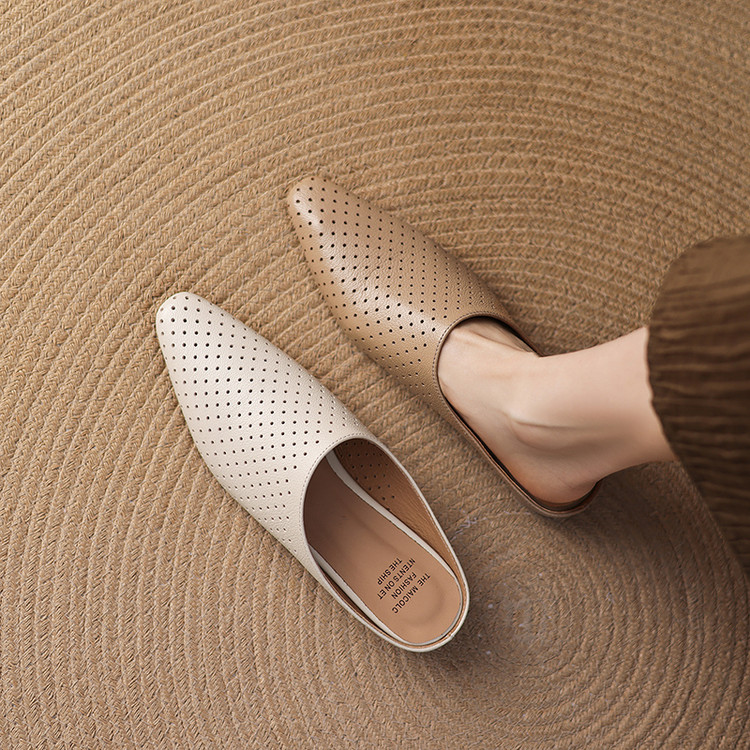 Women's Closed Toe Chunky Heel Slippers with Pigskin Lining
