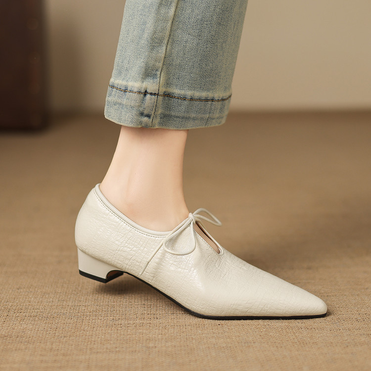 Women's Deep Mouth Pointed Toe Lace-Up Mid Heel Shoes