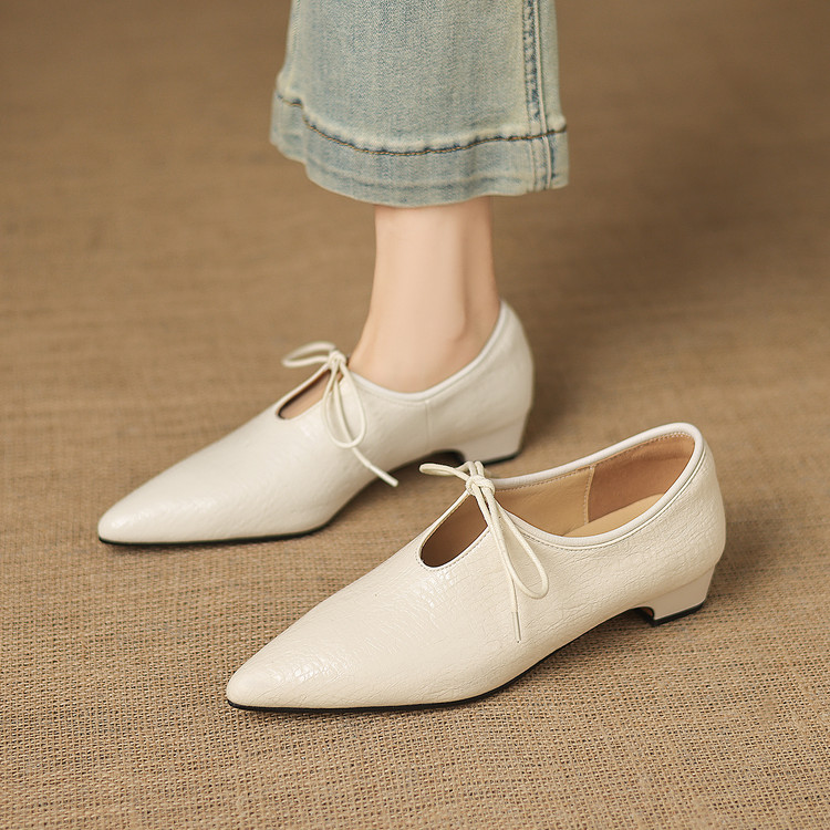 Women's Deep Mouth Pointed Toe Lace-Up Mid Heel Shoes