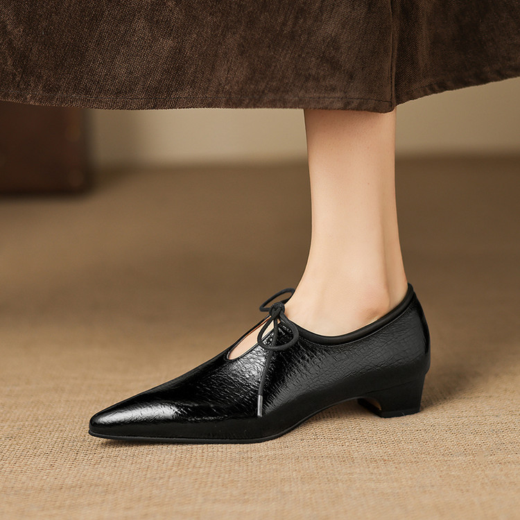 Women's Deep Mouth Pointed Toe Lace-Up Mid Heel Shoes