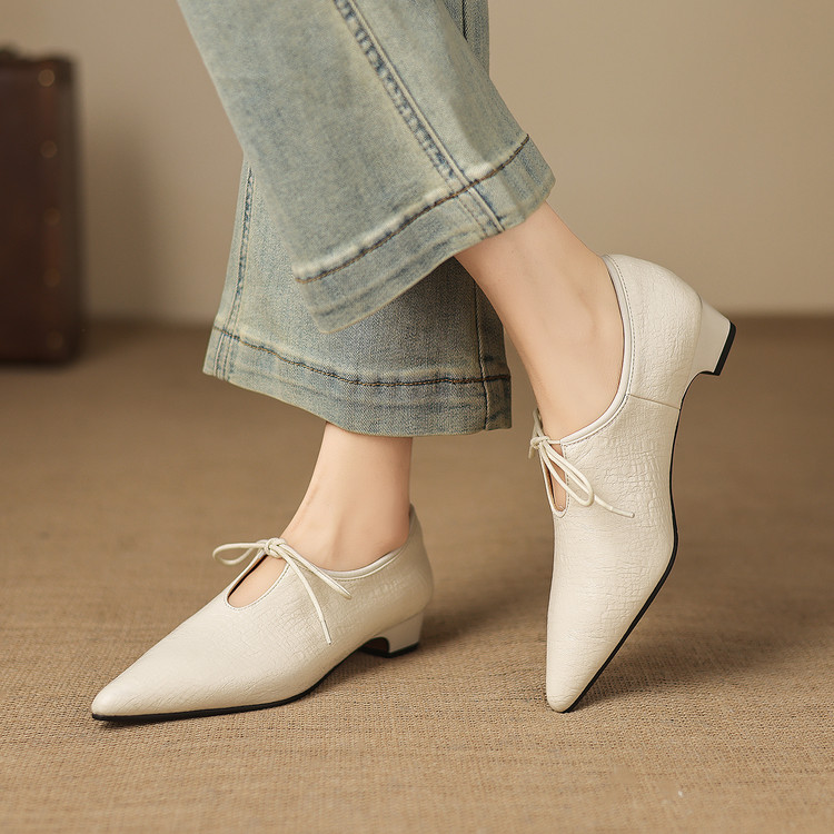 Women's Deep Mouth Pointed Toe Lace-Up Mid Heel Shoes