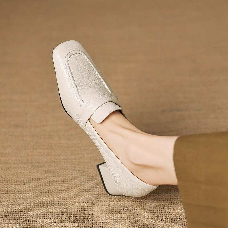 Women's Deep Mouth Single Shoes Korean Style Mid Chunky Heel Square Toe Slip-On