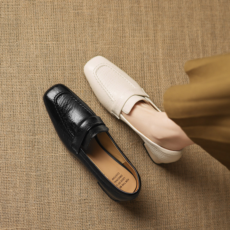 Women's Deep Mouth Single Shoes Korean Style Mid Chunky Heel Square Toe Slip-On