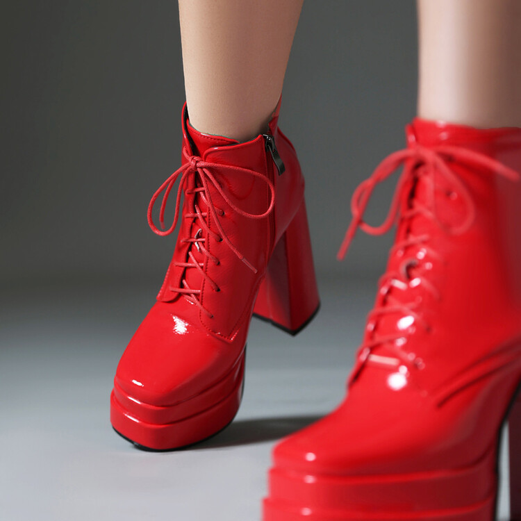Women's Fashion Boots with Chunky High Heel and Lace-Up Front - Style a.html