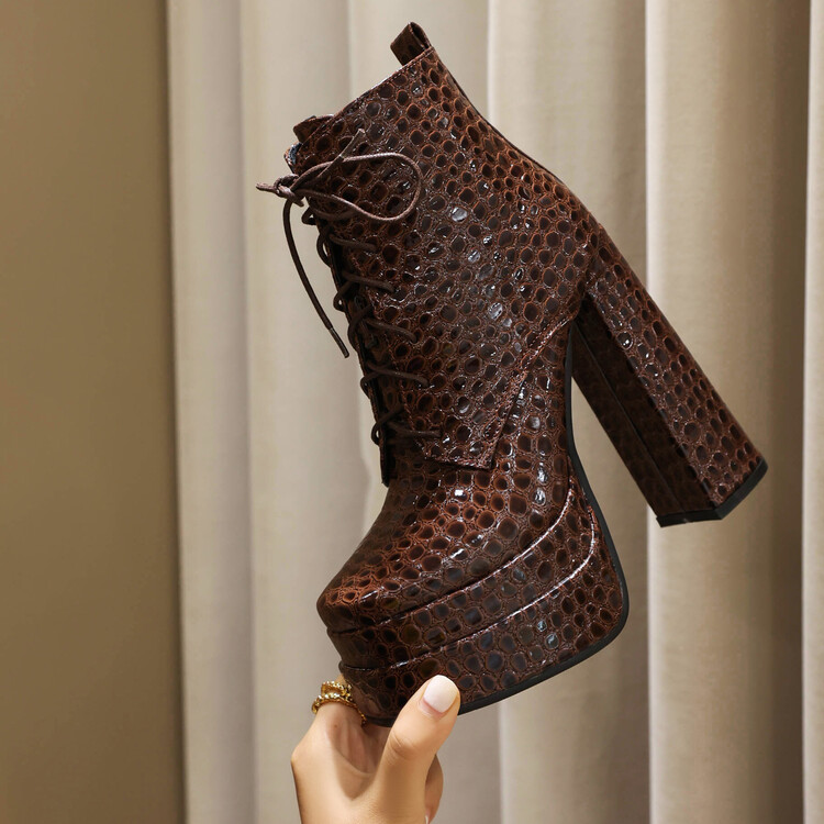Women's Fashion Boots with Chunky High Heel and Lace-Up Front - Style e.html
