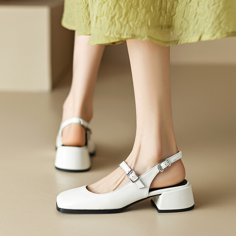 Women's Mary Jane Flat Shoes Square Toe Buckle Strap Patent PU