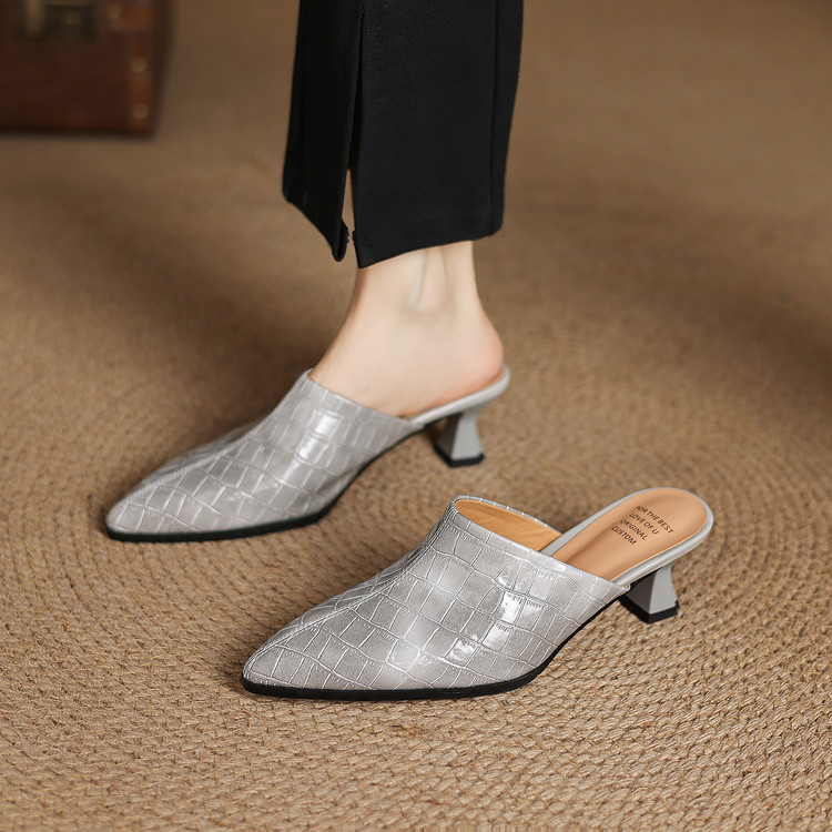 Women's Pointed Toe Chunky Heel Slippers with Pigskin Lining - Style e.html