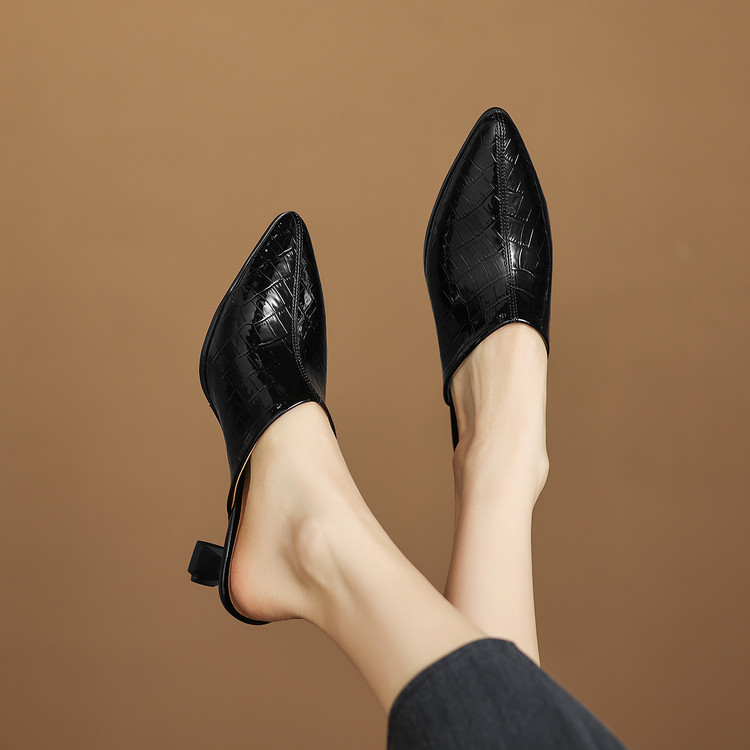 Women's Pointed Toe Chunky Heel Slippers with Pigskin Lining - Style e.html