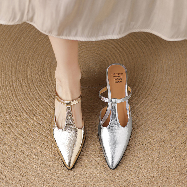 Women's Pointed Toe Stiletto Heel Slippers with Pigskin Lining