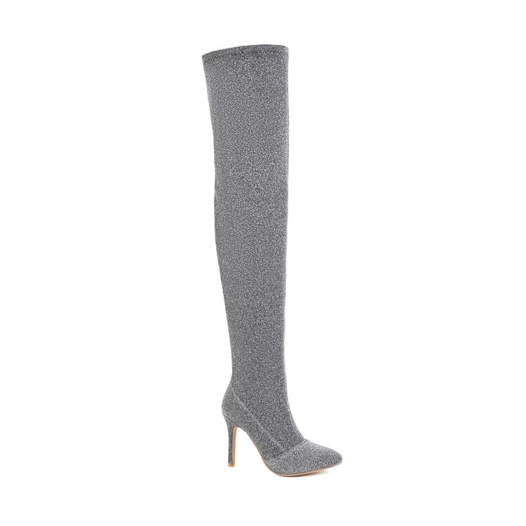 Women's Suede Pointed Toe Stiletto High Heel Long Boots with Side Zipper